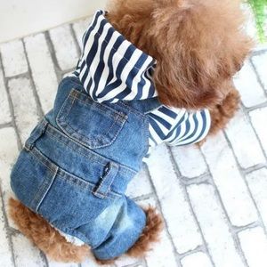 SIZE M: Soft Blue Jeans Overall Stripe Hoodie Dog Clothing